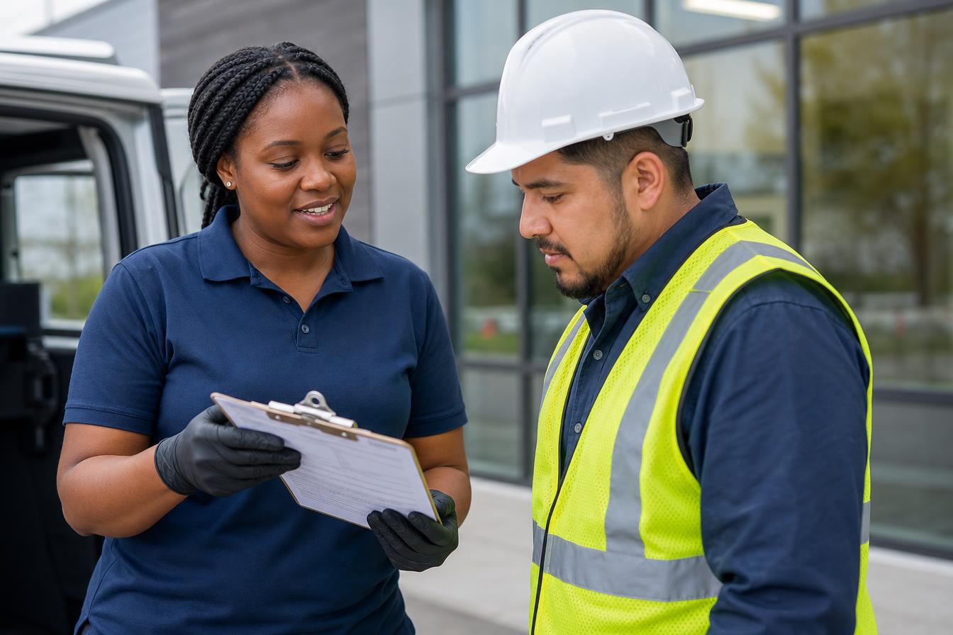 PRN collection specialist consulting with an on-site worker